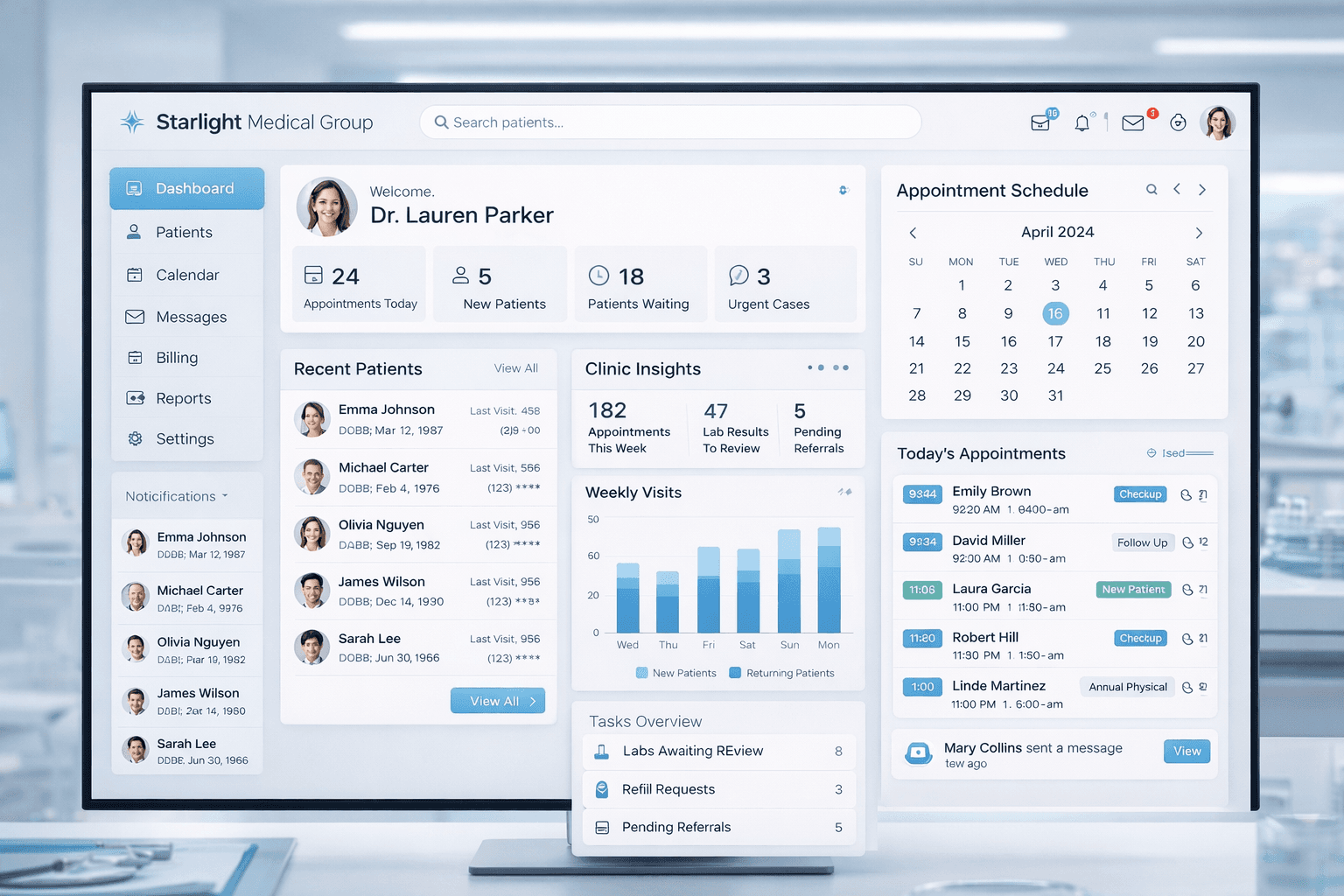 Clinic SaaS and patient workflow dashboard visual